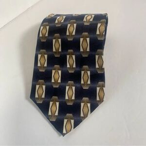 Pierre Balmain 100% Silk Black Cream and Bronze Geometric Design Tie